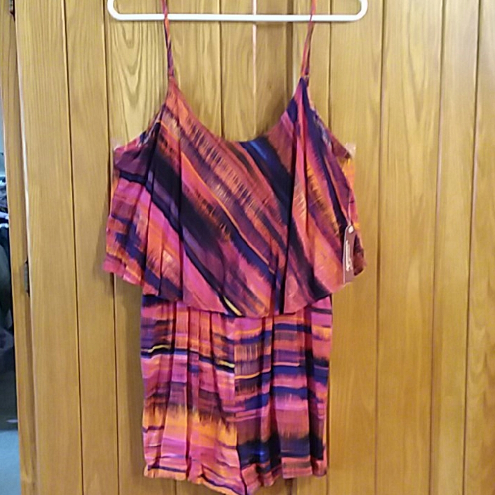 Arizona Jean Company Pink Orange Purple Striped Romper
